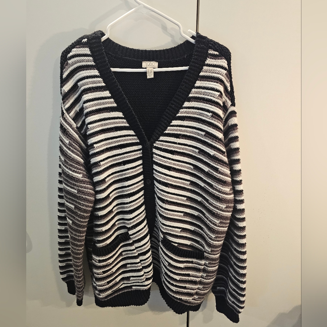 Logo By Lori Goldstein Black And White Striped Cardigan